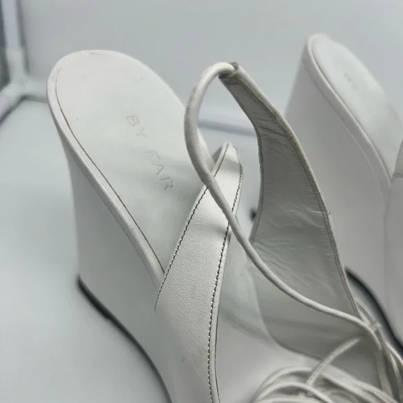 BY FAR Vaughn White Nappa Leather Wedge Gladiator Lace Up Pointed Heels sz 40 - Picture 8 of 13